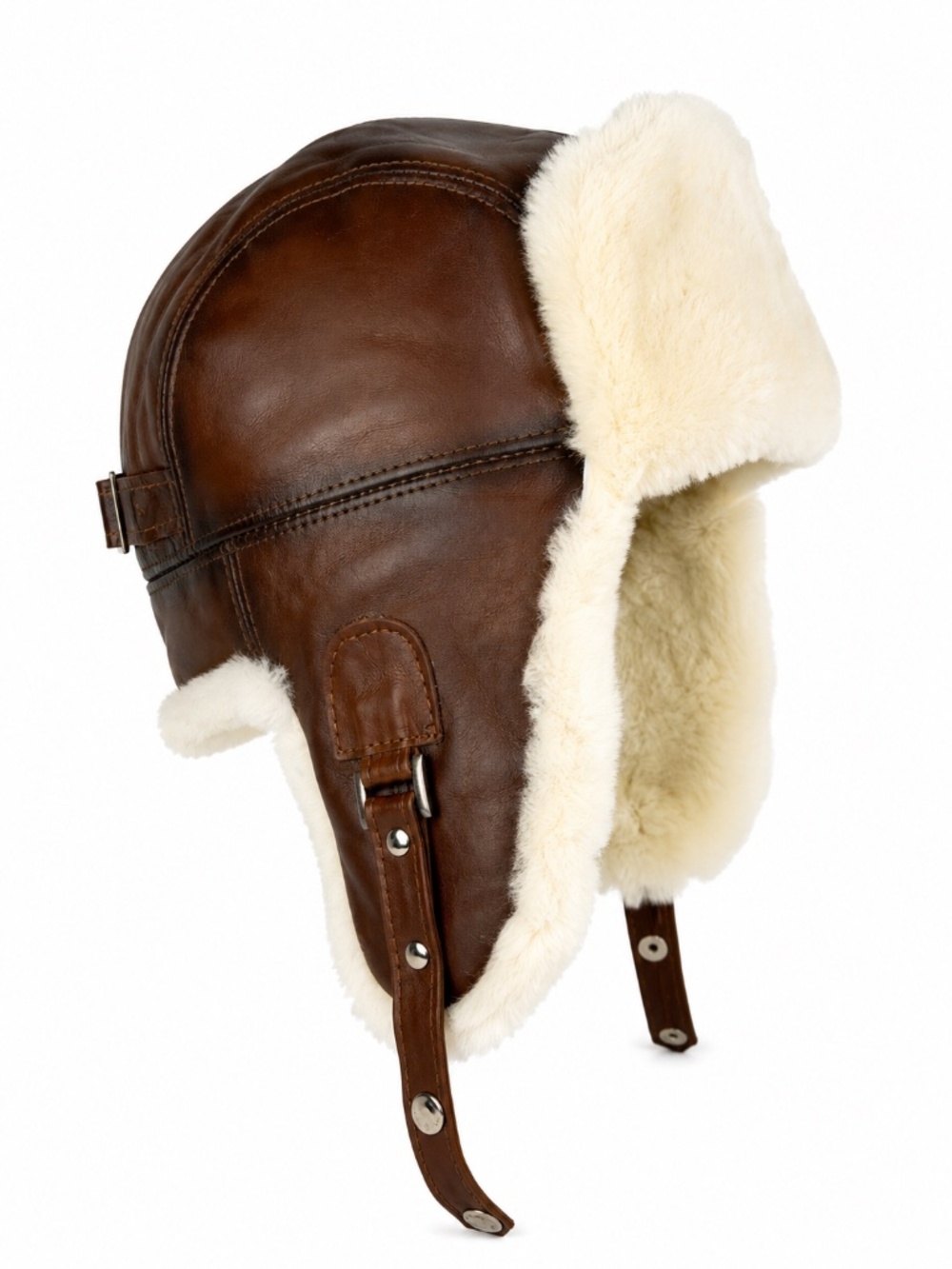 Shearling Sheepskin Leather Trapper Hat Aviator | Winter Hat | Brown  Ushanka